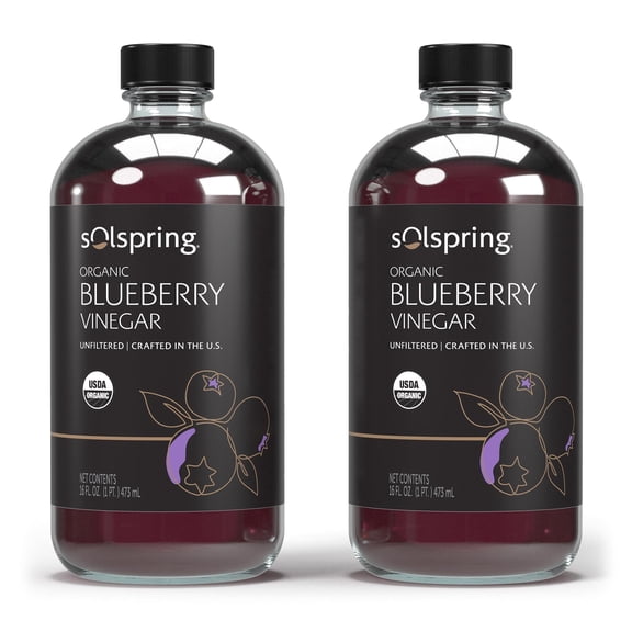 Dr. Mercola Solspring Organic Blueberry Vinegar - True Fruit Vinegar with the Mother - Made from Crushed Organic Blueberries - Unfiltered & Unpasteurized - 16 Fl Oz (31 Servings)-2 Pack