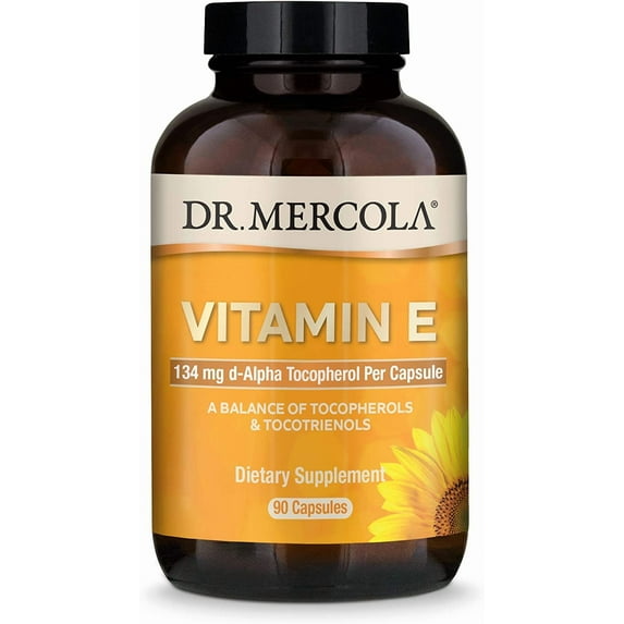 Dr. Mercola Vitamin E, 90 Servings (90 Capsules), 134 mg Per Capsule, Dietary Supplement, Supports Healthy Skin, Non-GMO