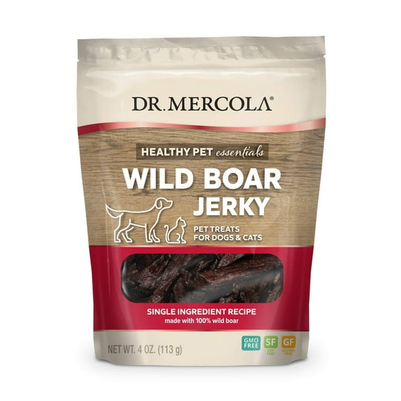 Dr. Mercola Wild Boar Jerky for Dogs and Cats, 4 oz. (113g), Made with Wild Boar, Non GMO, Gluten Free, Soy Free