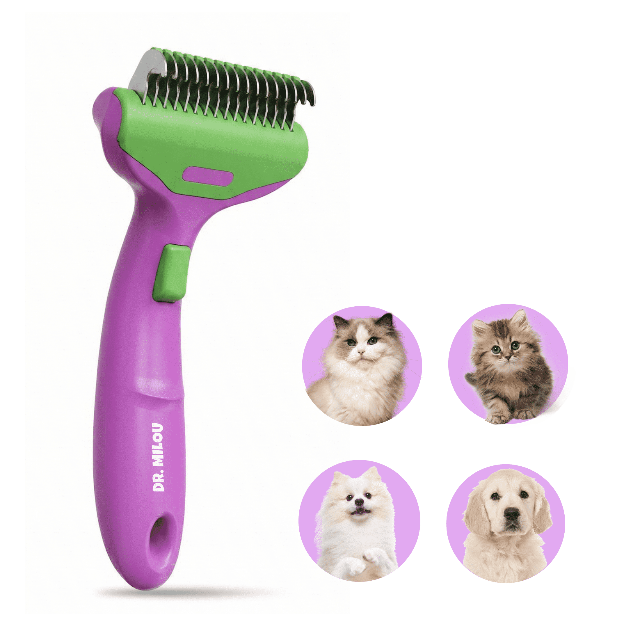 Cat Grooming Rake Dr. Milou Self-Cleaning Dematting Rake for Dogs and Cats, Undercoat ...