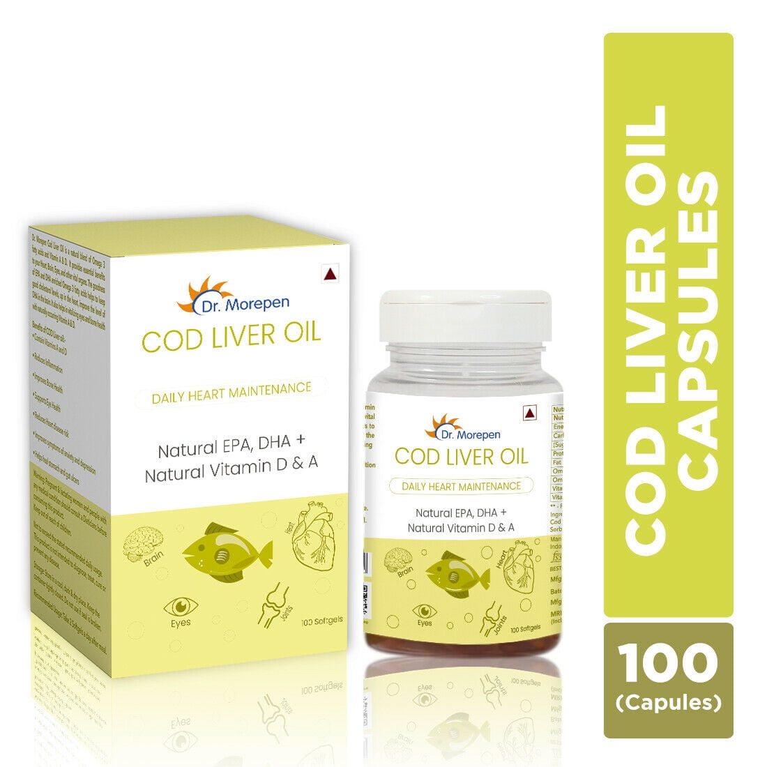 Dr. Morepen Cod Liver Oil 100 Capsules Natural EPA + DHA + Vitamin A + Vitamin D