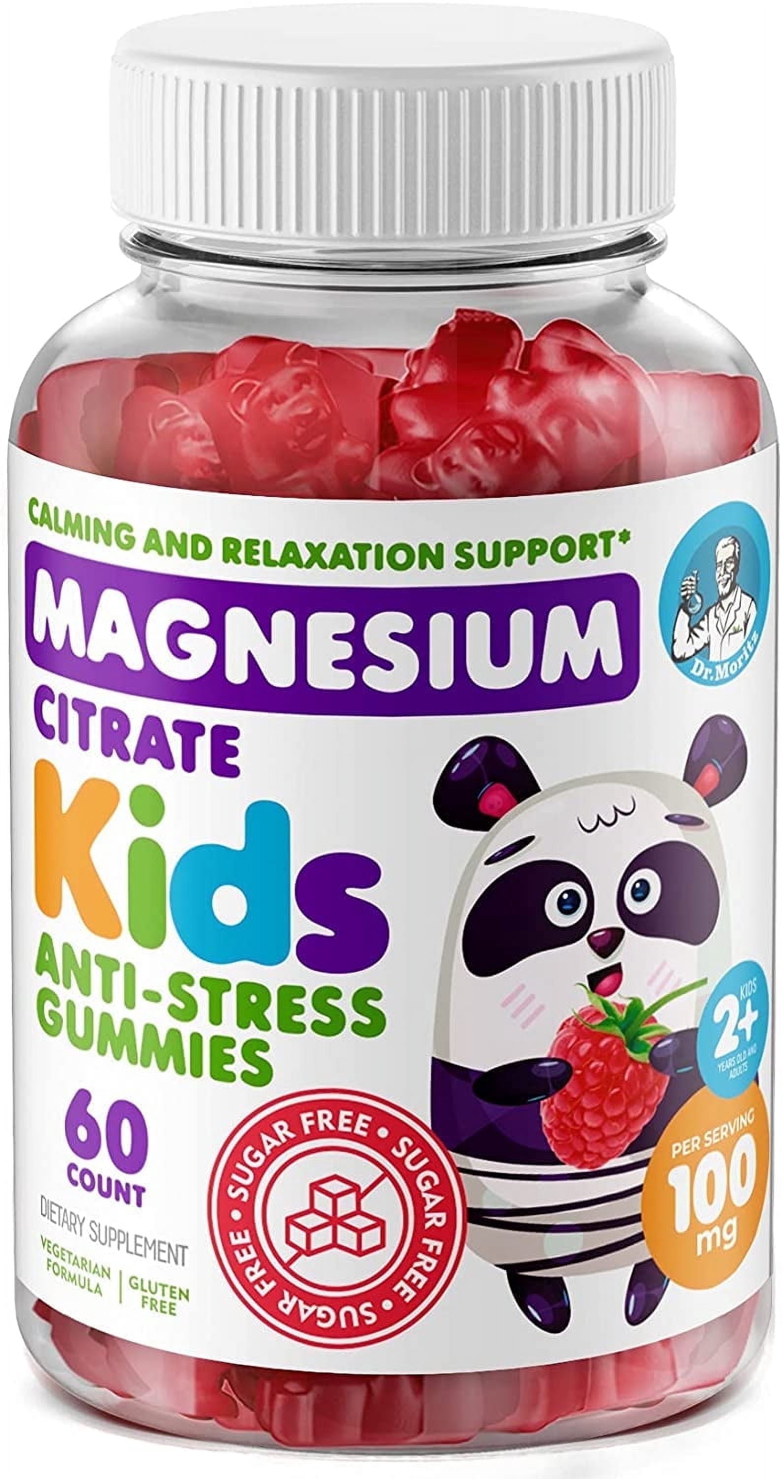 Dr. Moritz Kids Calm Magnesium Gummies, Sugar-Free, 60 Gummies, Raspberry