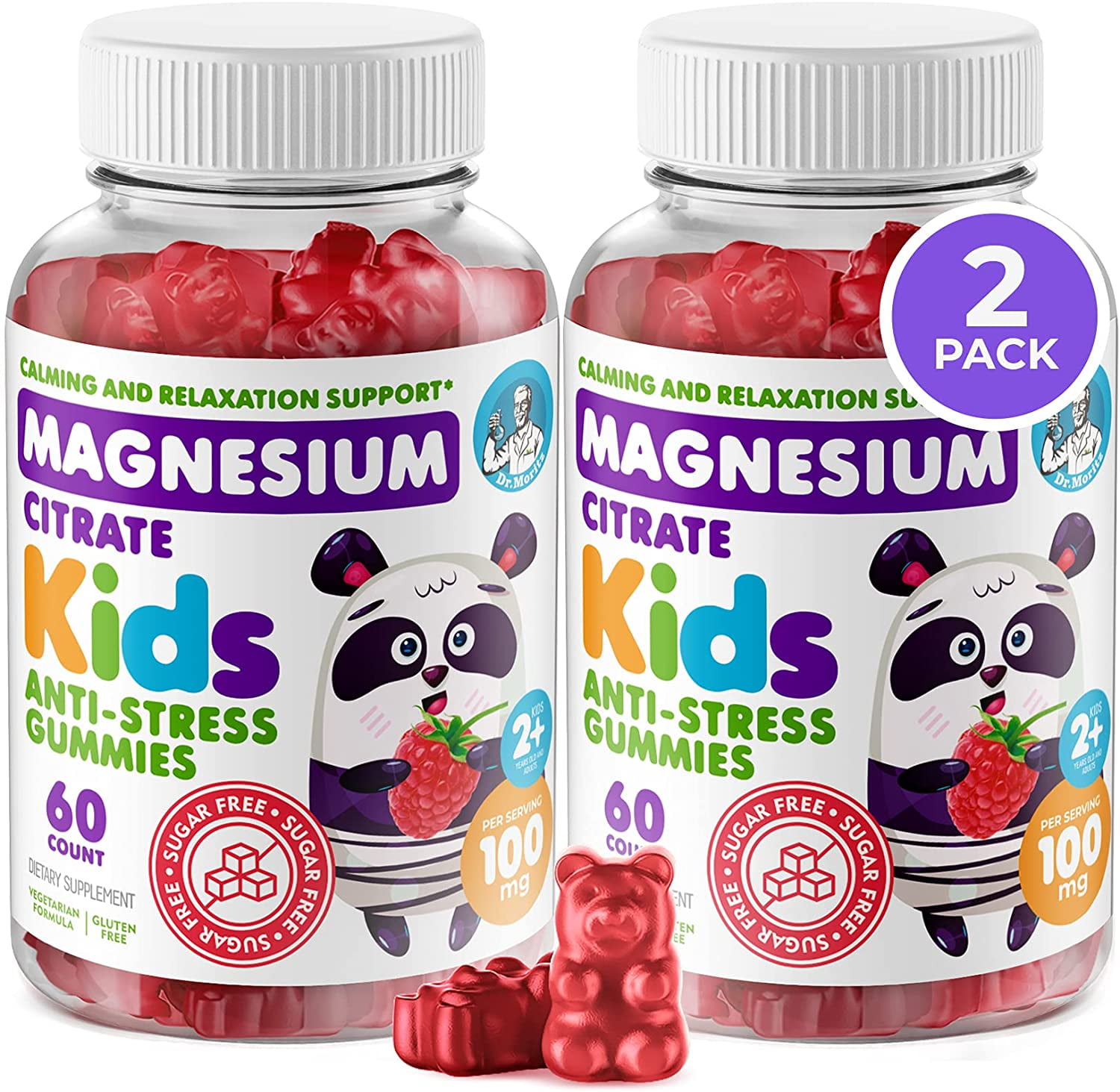 Dr. Moritz Kids Magnesium Gummies Sugar-Free Supplement for Children, Sugar-Free Magnesium Chews for Kids &amp; Adults 120 Count Pack of 2