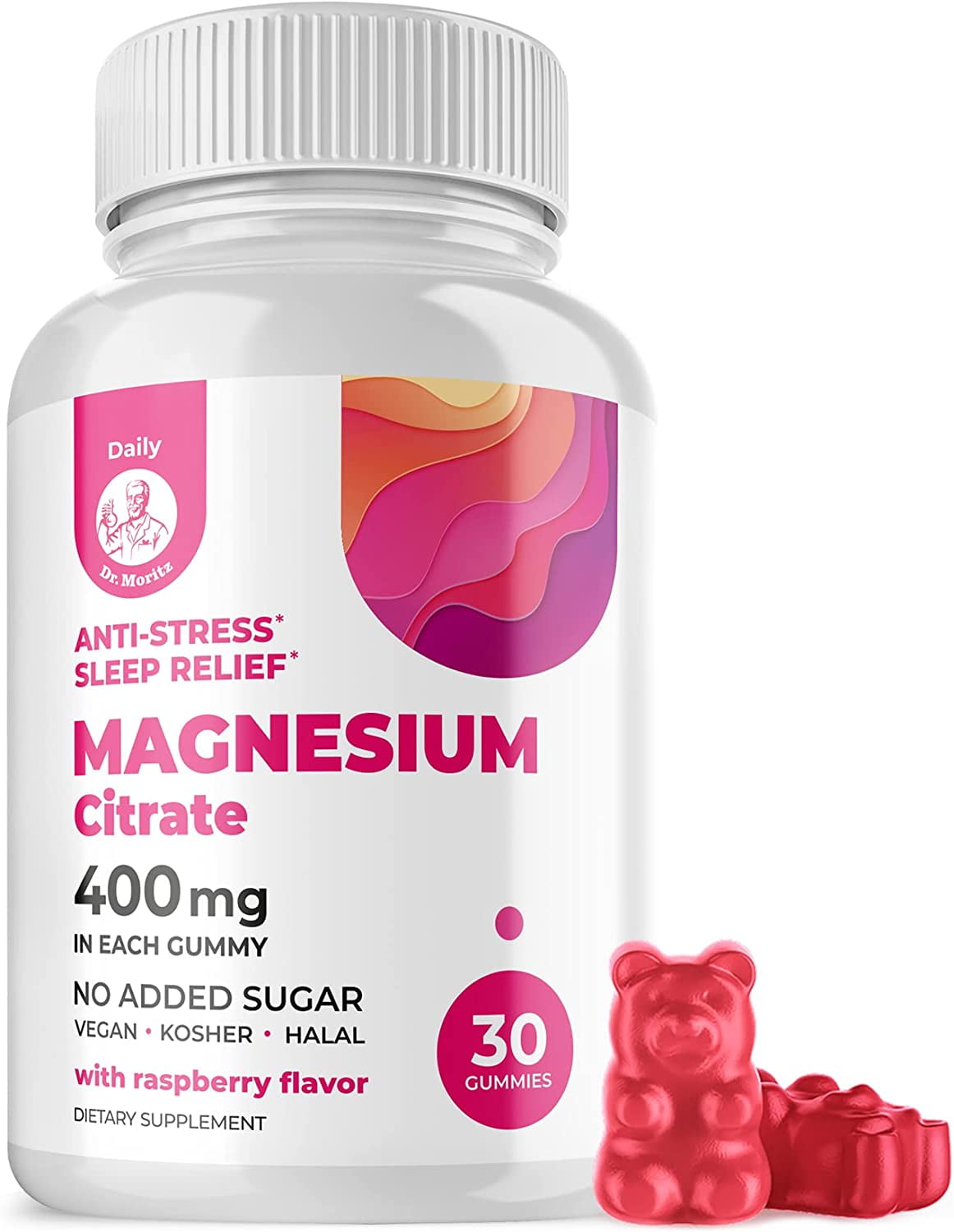 Dr. Moritz Magnesium Citrate Gummies, Sugar-Free Kids Stress Relief Gummies, Calm Magnesium Gummies Dietary Supplements Chews for Kids & Adults - 30 Count