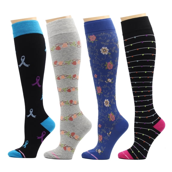 Dr. Motion 4 Pairs Pack Women's Graduated Compression Knee High Socks