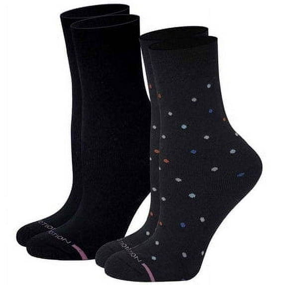 Dr. Motion Black Diabetic Crew Comfort Socks Non-Binding Wide Top for Women
