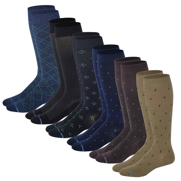 Dr. Motion Men 6 Pairs Everyday Graduted 8-15 mmHg Compression Knee High Socks
