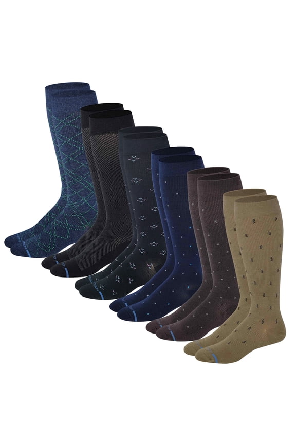 Men 6 Pairs Everyday Graduted 8-15 mmHg Compression Knee High Socks
