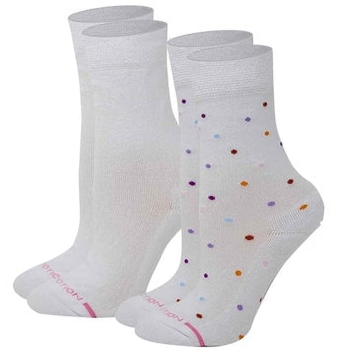 Women's Dr. Motion 2Pack Multi Dot Comfort Top Crew Socks Color White