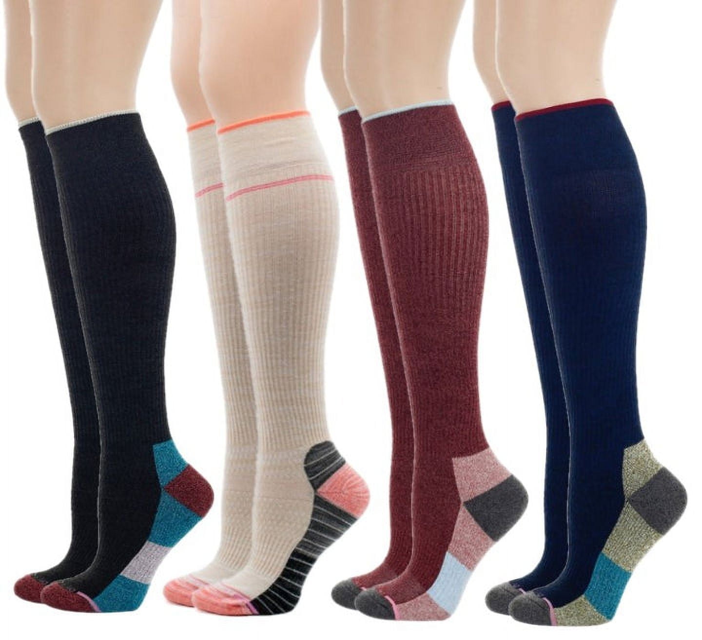 Dr. Motion Women 4 Pairs Outdoor HalfCushion 815 mmHg Compression Knee High Socks