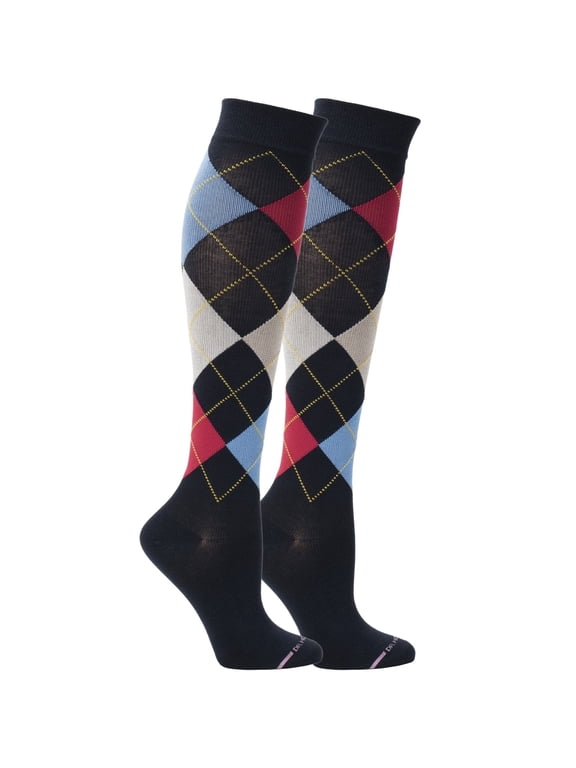 Women 8-15 mmHg Compression Argyle Print Knee High Socks