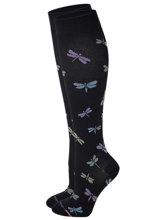 Women 8-15 mmHg Compression Dragonfly Design Knee High Socks