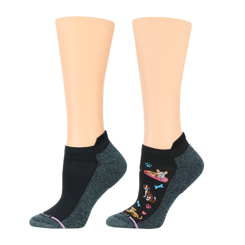 Dr. Motion Women Ankle Cute Dogs Black HalfCushion Compression Socks