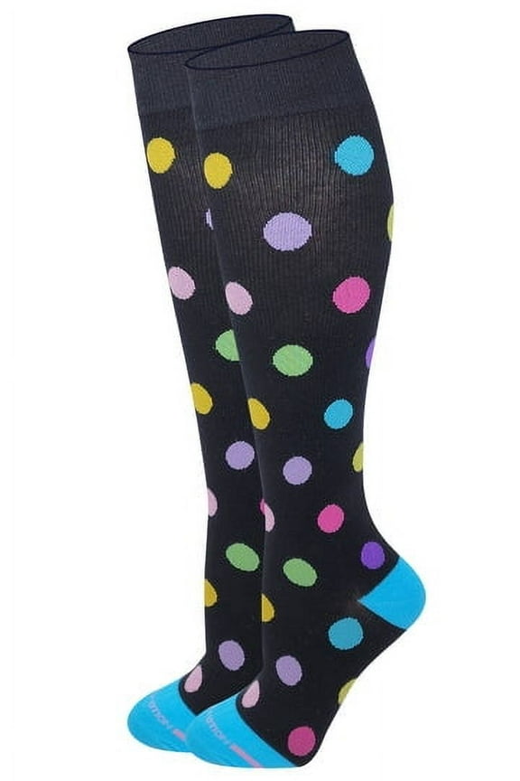 Women Everyday Knee High Mild Compression Socks Black/Dots 4-10