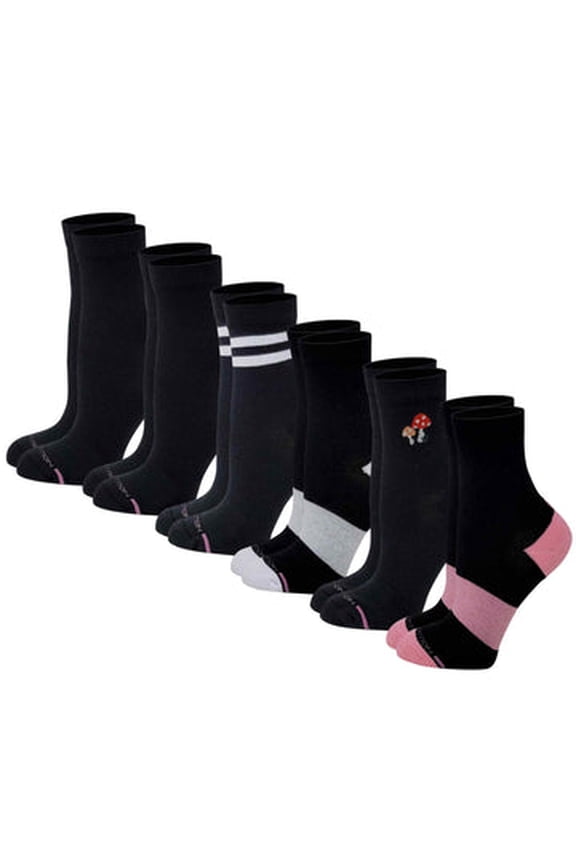 Women Mid-Crew Assorted Half-Cushion Compression Socks (6 Pack)