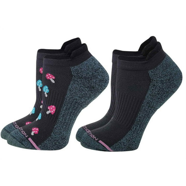 Dr. Motion Women's 2 Pack Mushroom Design and Black Compression Ankle Socks