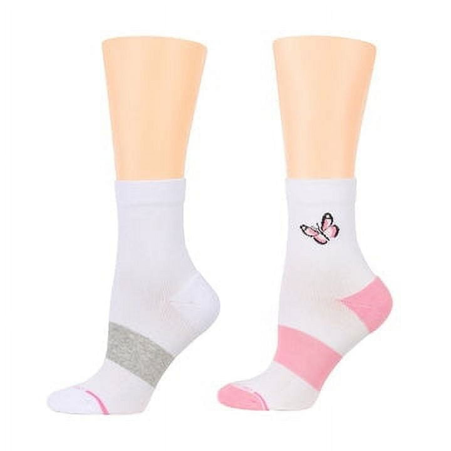 Dr. Motion Women's 2 Pack White Butterfly HalfCushion MidCrew