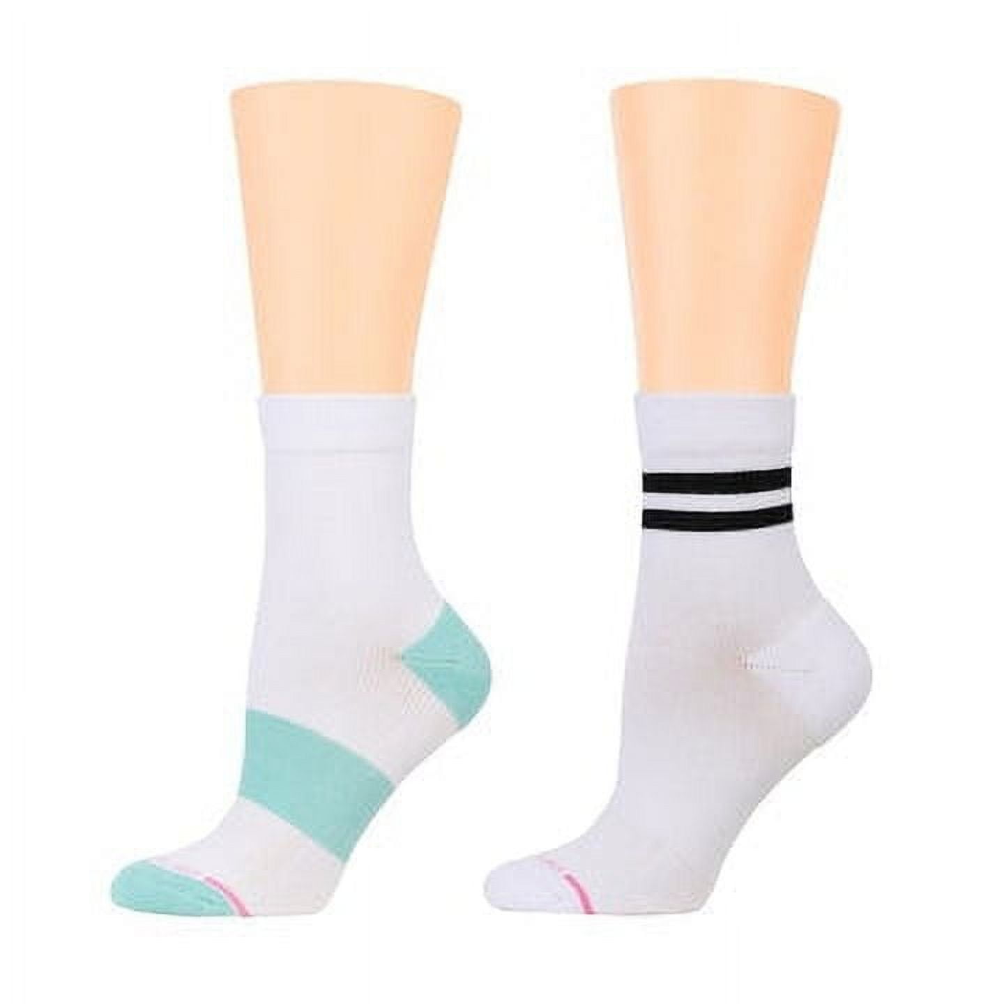 Dr. Motion Women's 2 Pack White Double Stripes Print HalfCushion Mid