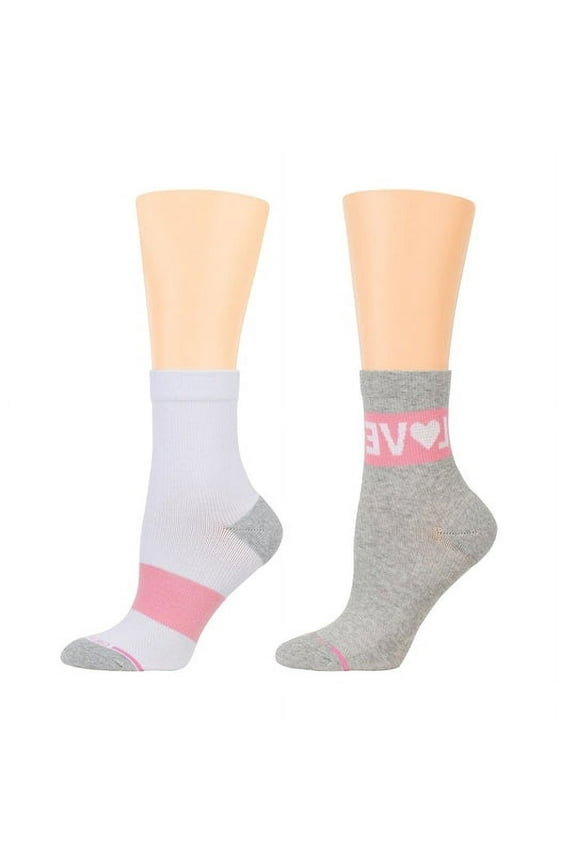 Women's 2 Pack White Love Half-Cushion Mid-Crew Compression Socks