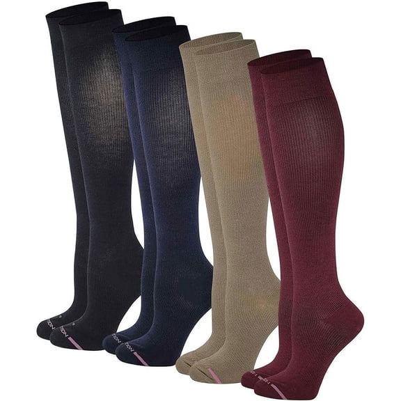 Dr. Motion Women's 4 Pair Knee High Support Socks Premium Cotton (Assorted)
