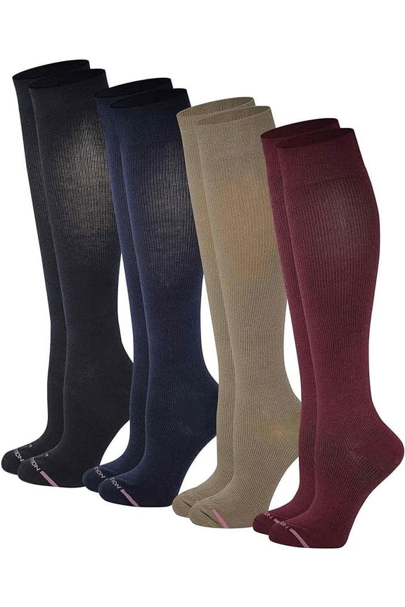 Women's 4 Pair Knee High Support Socks Premium Cotton (Assorted)