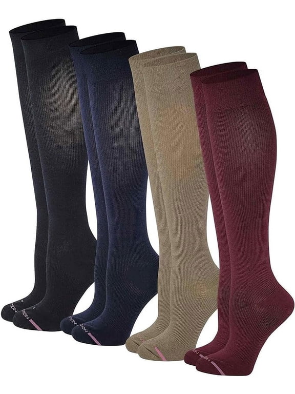 Women's 4 Pair Knee High Support Socks Premium Cotton (Assorted)