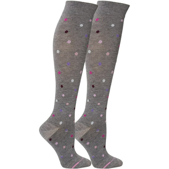 Dancing Dots Designed Cotton Blend Anti-Microbial Anti-Odor Knee-High Compression Socks - Grey Heather
