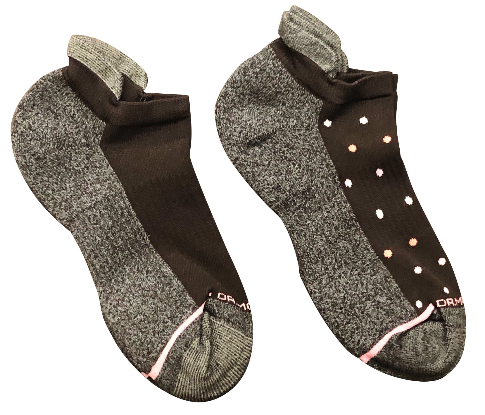 Dr. Motion Womens Socks, No Show, Compression, Black Polka Dots Design