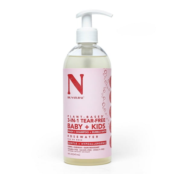 Dr. Natural 3-in-1 Tear-Free Baby Plus Kids Soap, Rosewater, 16 oz