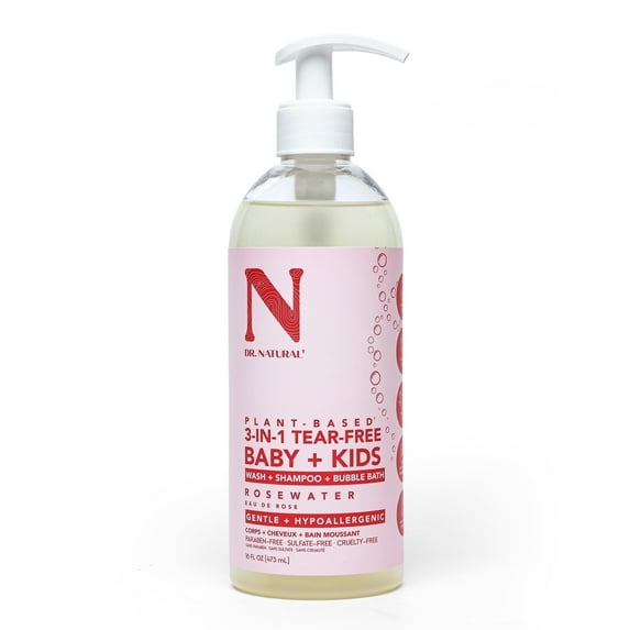 Dr. Natural 3-in-1 Tear-Free Baby Plus Kids Soap, Rosewater, 16 oz