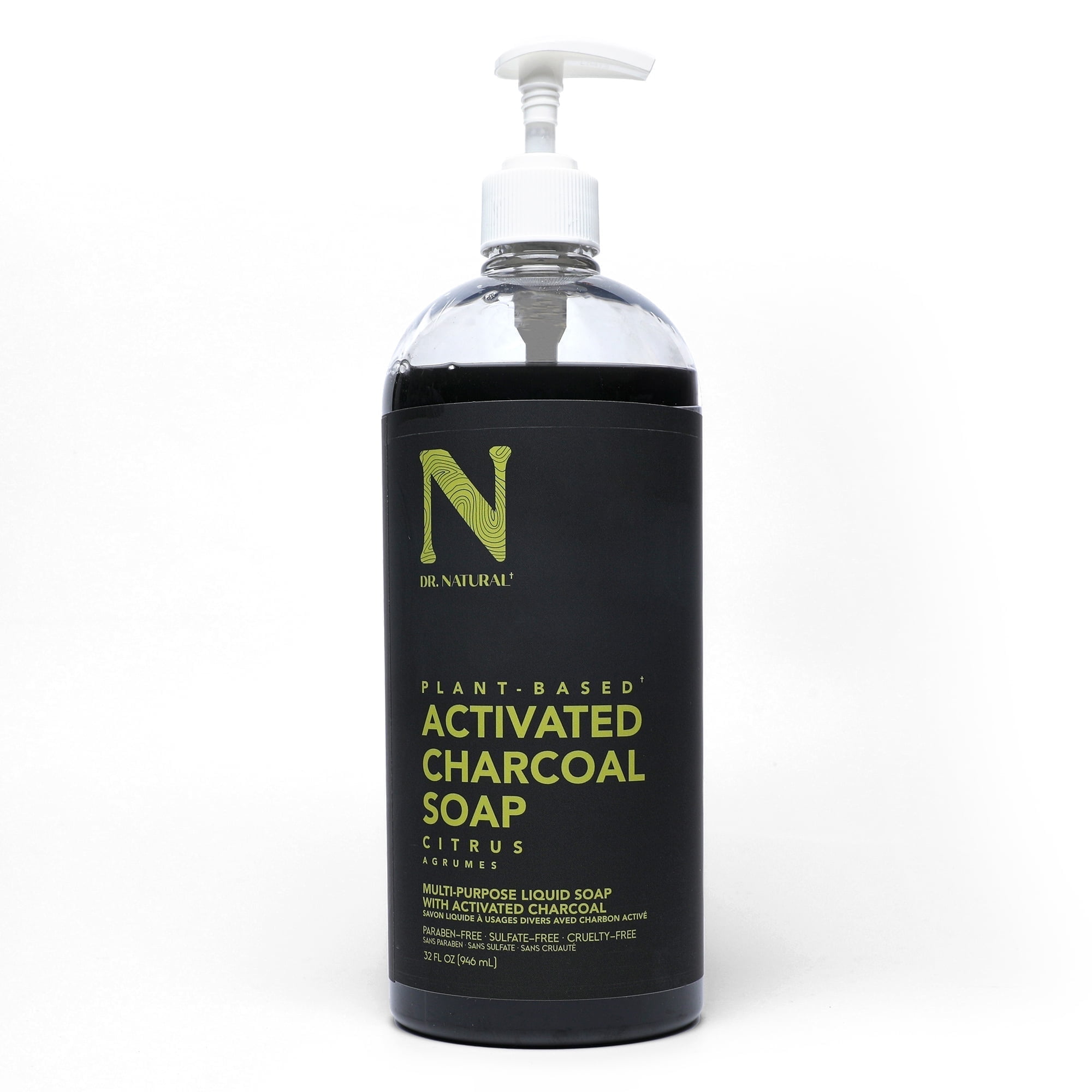 Dr. Natural Activated Charcoal Liquid Soap, Charcoal Soap, Citrus, 32 oz