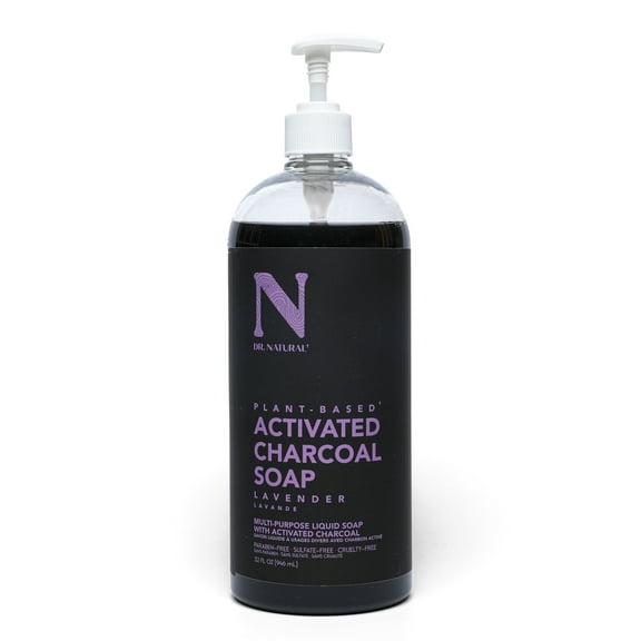 Dr. Natural Activated Charcoal Liquid Soap, Charcoal Soap, Lavender, 32 oz