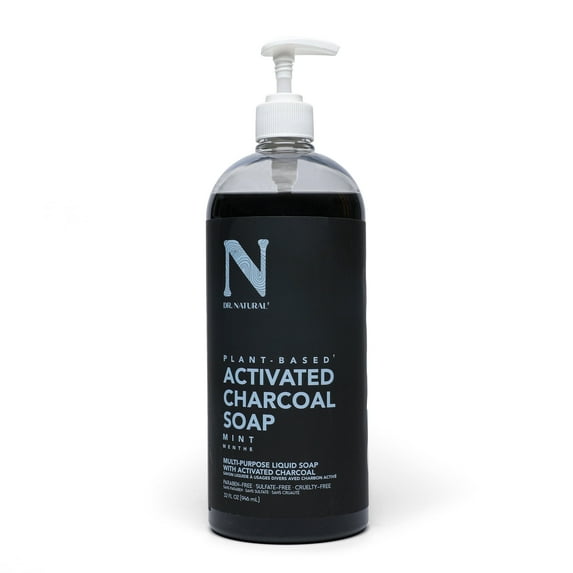 Dr. Natural Activated Charcoal Liquid Soap, Charcoal Soap, Mint, 32 oz