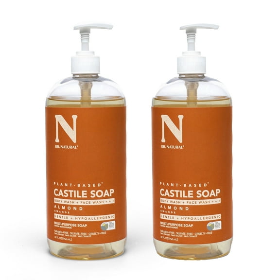 Dr. Natural Castile Liquid Soap, Bathroom Soap, Almond, 32 oz, 2 pk