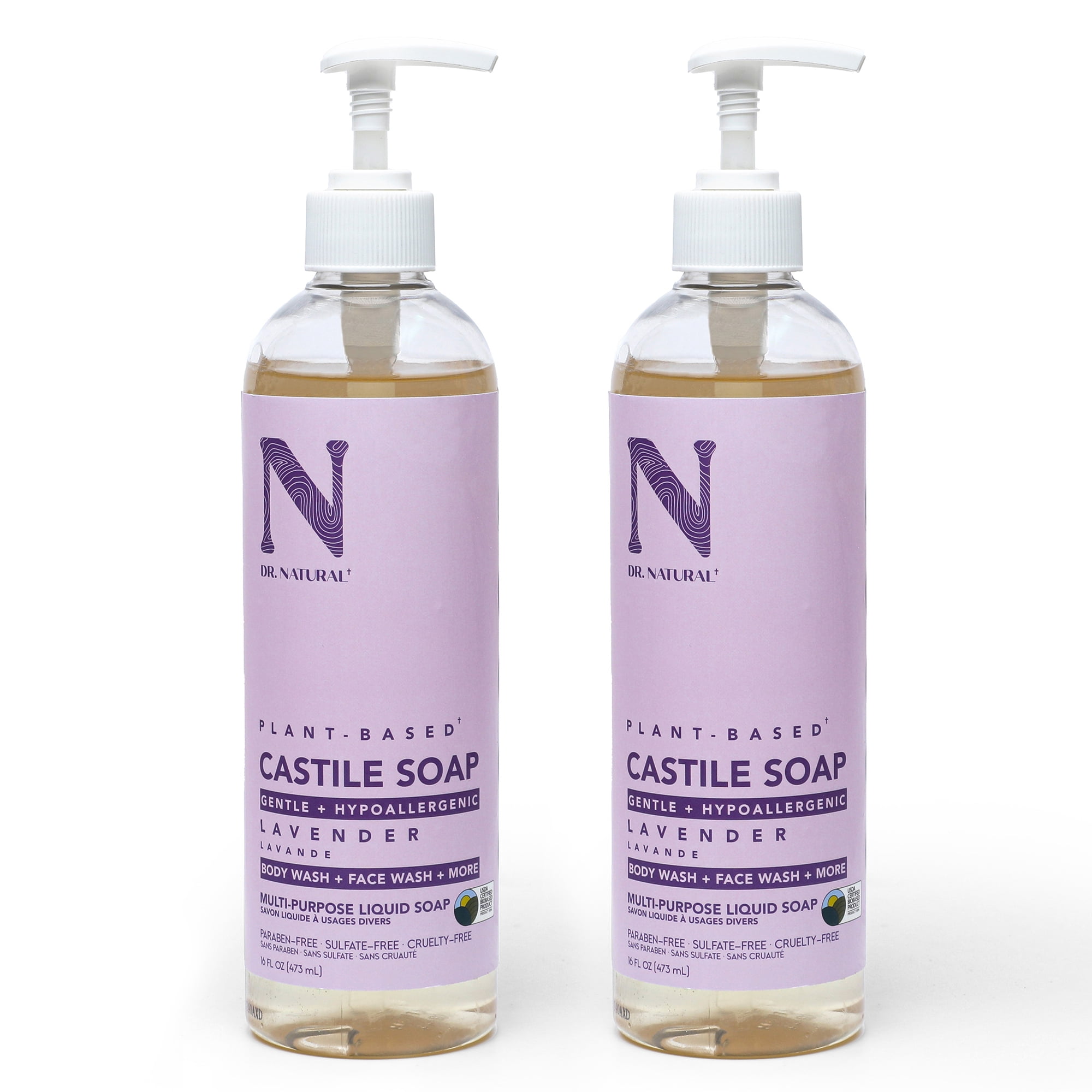 Dr. Natural Castile Liquid Soap, Bathroom Soap, Lavender, 16 oz, 2 pk ...