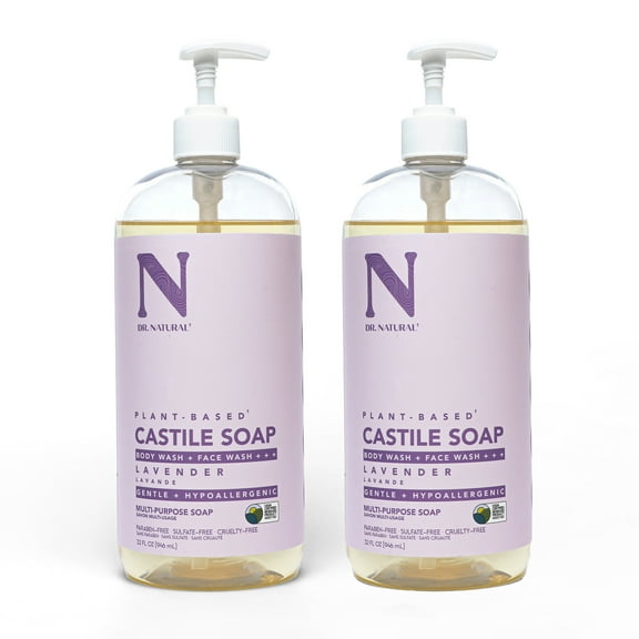 Dr. Natural Castile Liquid Soap, Bathroom Soap, Lavender, 32 oz, 2 pk
