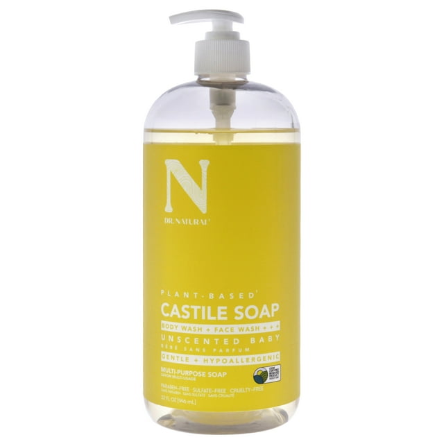 Dr. Natural Castile Liquid Soap Unscented Baby Mild , 32 oz Soap
