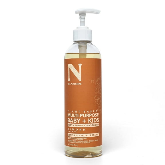 Dr. Natural Multi-Purpose Baby Plus Kids Soap, Liquid Soap, Almond, 16 oz