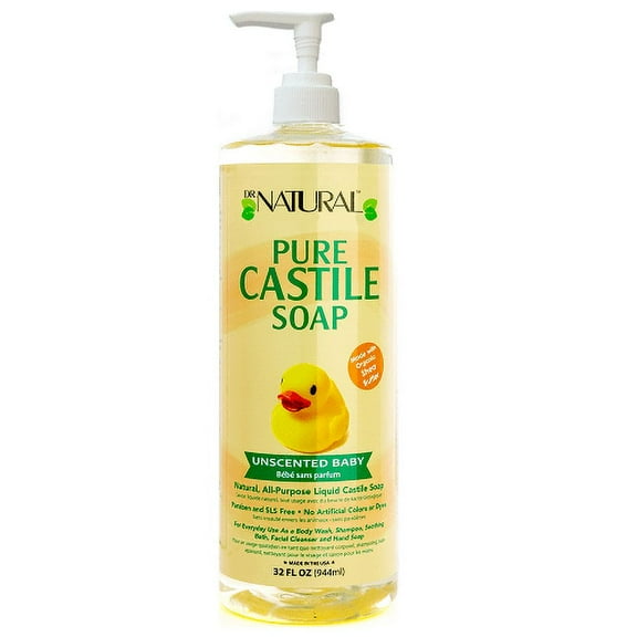 Dr Natural Pure Castile Soap Mild with Organic Shea Butter, Unscented, 32 Oz
