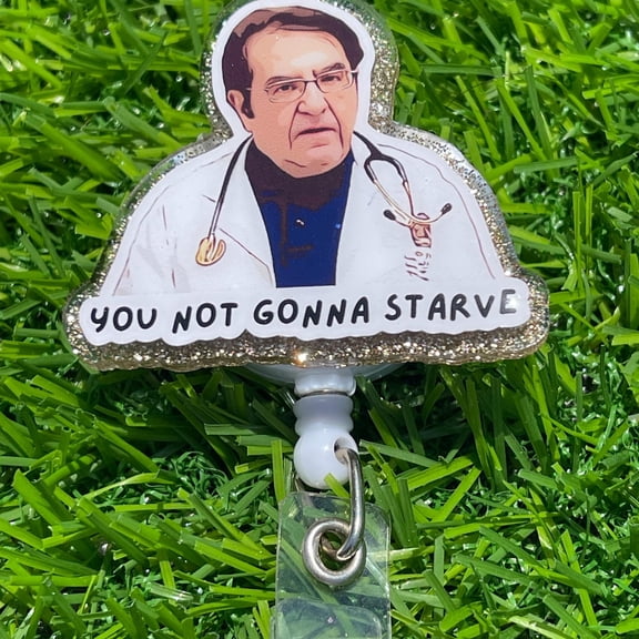 Dr Now Badge Reel: Funny Glitter Alligator Swivel Badge