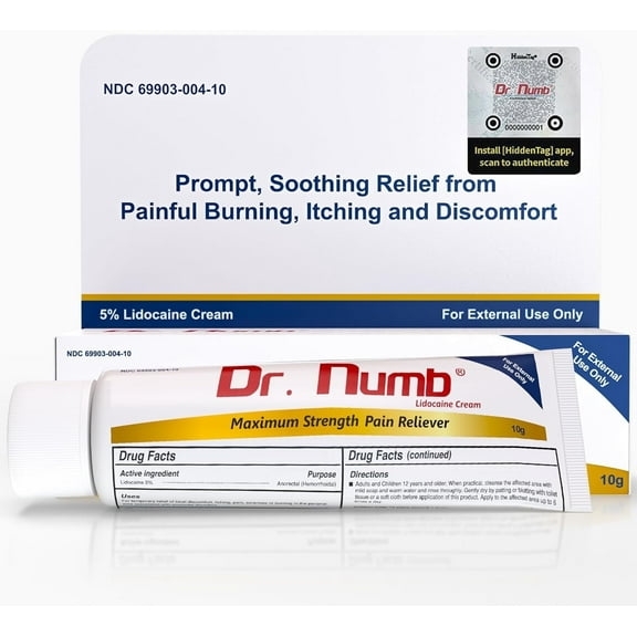 Dr. Numb 5% Lidocaine Topical Anesthetic Numbing Cream for Pain Relief 10g