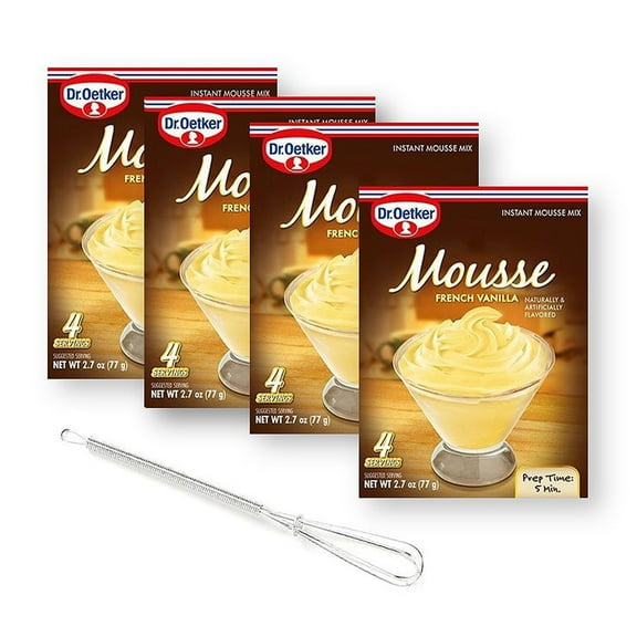 Dr. Oetker French Vanilla Mouse Instant Mousse Mix 2.7 Oz. X 4 with Mini Stainless Steel Wire Whisk (5-Pc Set)