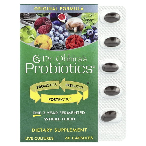Dr. Ohhiras Probiotics Original Formula with 3 Year Fermented Prebiotics, Live Active Probiotics and The only Product with Postbiotic Metabolites, 60 Capsules