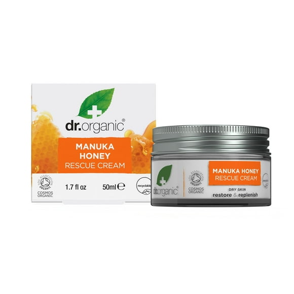 Dr. Organic Manuka Honey DPF11Rescue Cream | Nourishing and Face Cream for Dry Skin, Intensive Hypoallergenic Emollient, Certified Organic, Paraben & SLS-Free, Natural, 50 ml / 1.7 fl oz