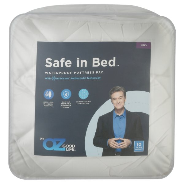 Dr. Oz Good Life Safe in Bed WHITE Waterproof Mattress Pad, King