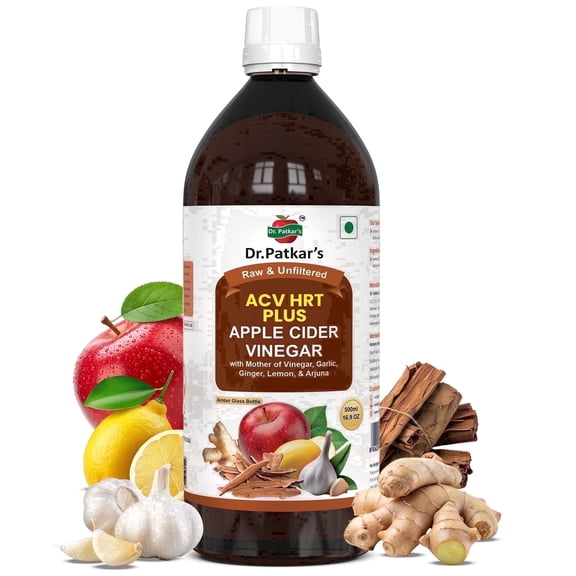 Dr. Patkar's Apple Cider Vinegar with Ginger, Garlic, Lemon and Arjuna HRT Plus, 500 ml