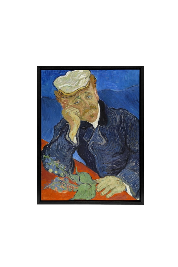 Dr Paul Gachet Portrait Van Gogh Vintage Black Framed Canvas Wall Art 18X24"