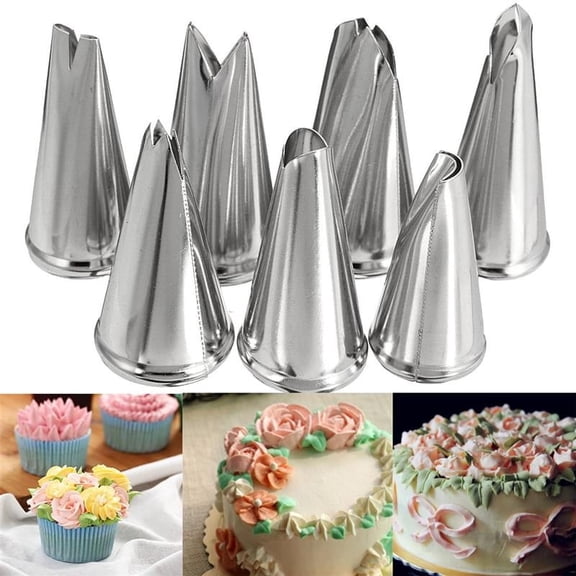 JAYWAYNE 7 Pcs Leaf Piping Tips Set, Stainless Steel Icing Nozzles with Pastry Bags, Cake Cupcake Decorating Kit