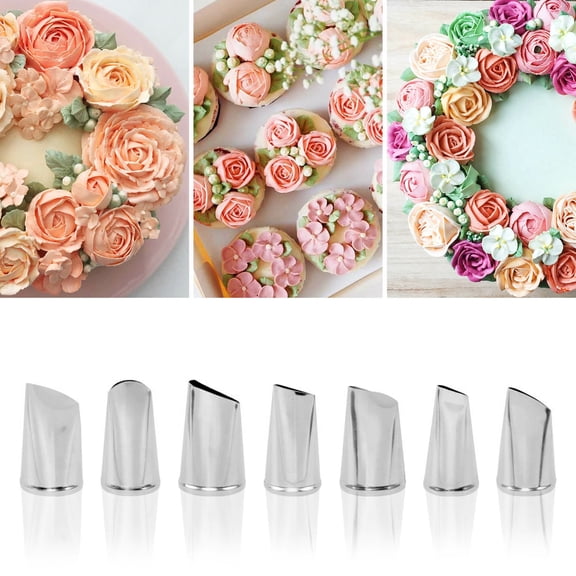 JAYWAYNE 7 Piece Petal Piping Tips Set, 7 Stainless Steel Icing Nozzles for Flower Cake Decorating, Cupcake Piping Kit