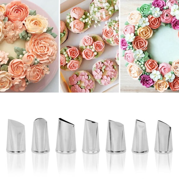 JAYWAYNE 7 Piece Petal Piping Tips Set, 7 Stainless Steel Icing Nozzles for Flower Cake Decorating, Cupcake Piping Kit